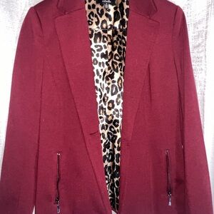 Rafaella Burgundy Blazer with Leopard Print Lining